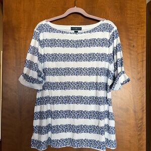 Karen Scott Floral Striped Short Sleeve Top